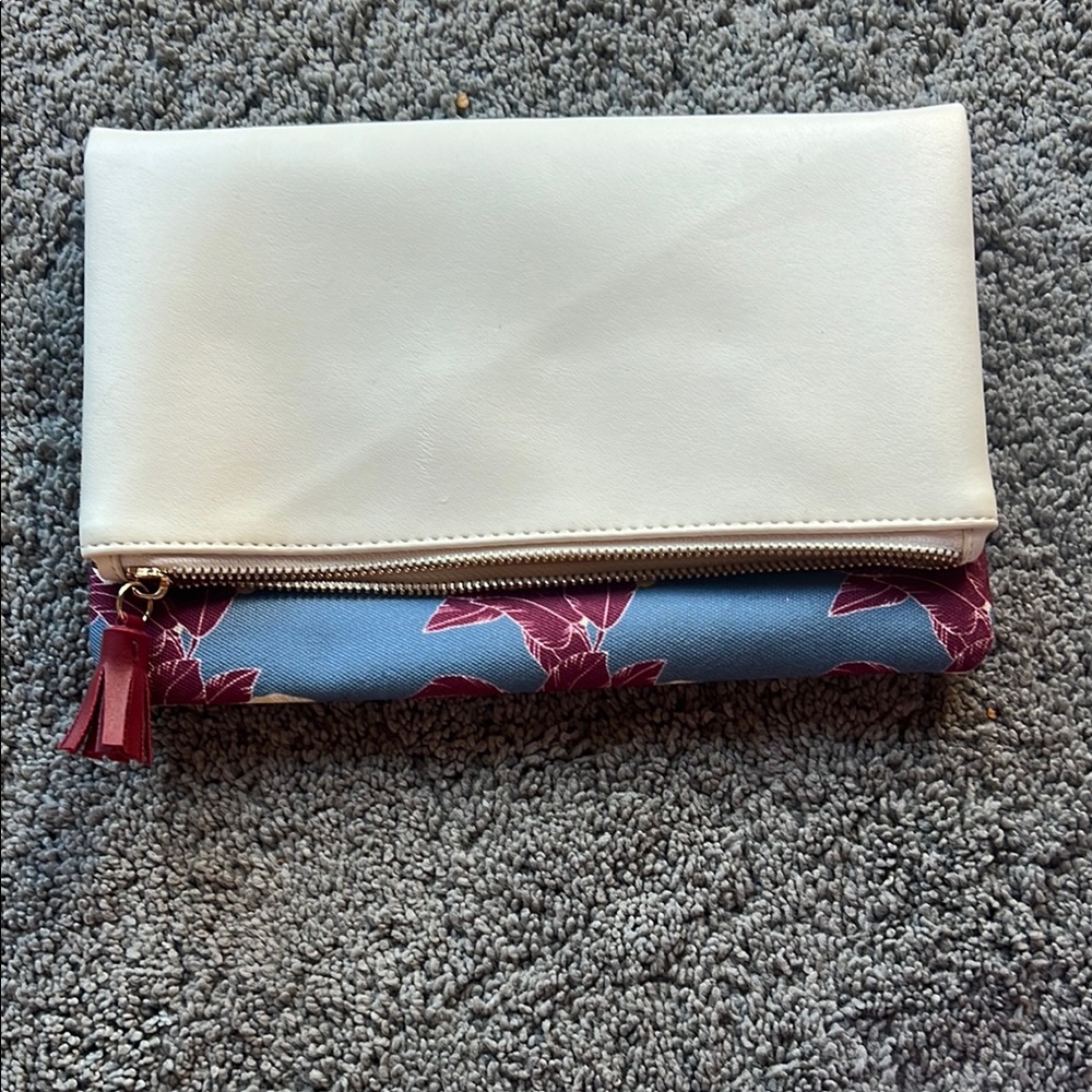 Elegant White and Blue Floral Clutch